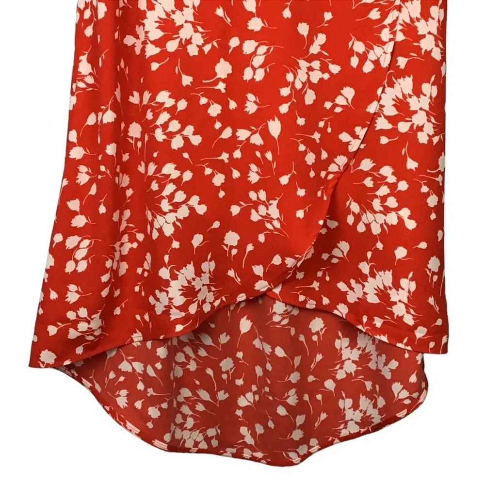 J. Crew Poppy Red Orange White Floral Faux Wrap Midi Skirt sz S